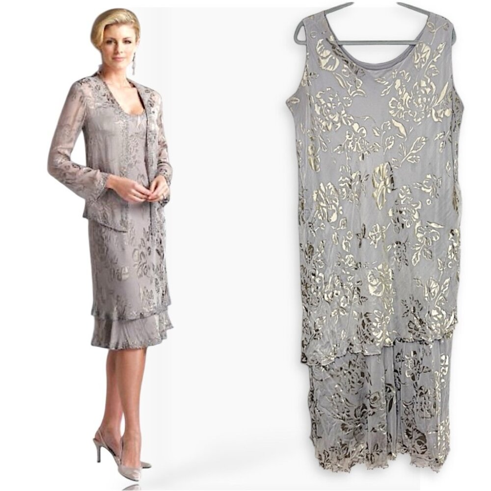 Vintage Capri by Mon Cheri Silk Velvet Burnout Y2K Evening Dress Size 22W